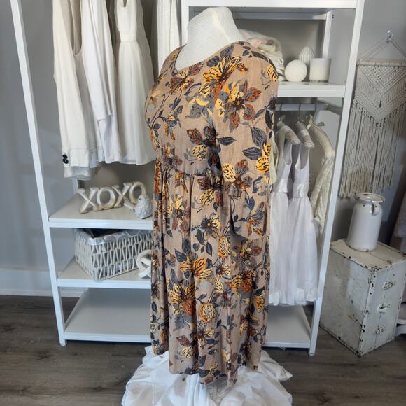 Emery Rose Women's Size XL Beige Floral A Line Knee Length Dress #3268 - Picture 2 of 9